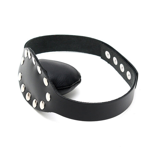 Genuine Leather Black Gag with Studs Adjustable Mouthpiece