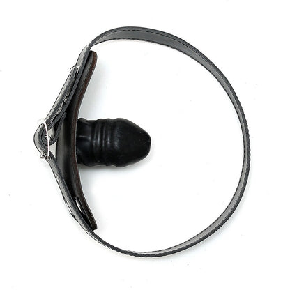 Leather Luxe Black Penis Gag with Internal Dildo