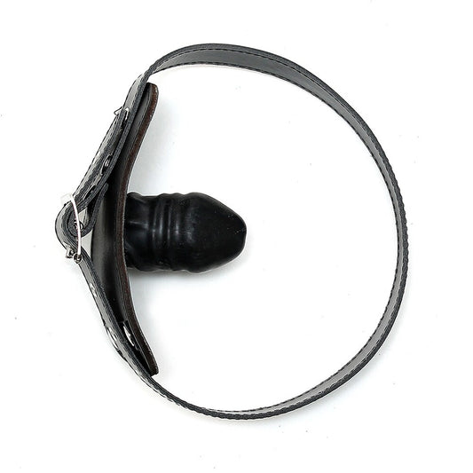 Leather Luxe Black Penis Gag with Internal Dildo
