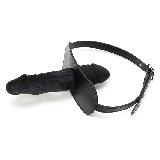 Genuine Leather Black Penis Gag with Dual Dildo