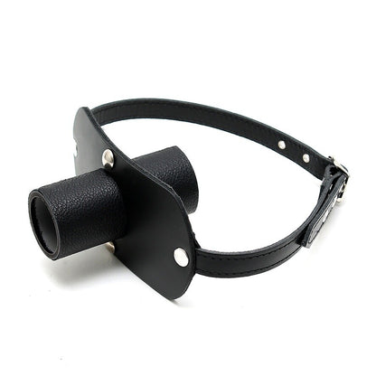 LeatherLux Black Adjustable Gag with Urine Tube