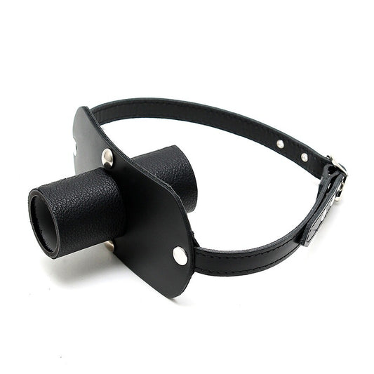LeatherLux Black Adjustable Gag with Urine Tube