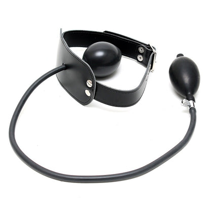 Genuine Leather Black Inflatable Gag with Adjustable Buckle