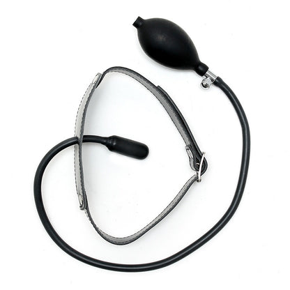 Genuine Leather Black Inflatable Gag with Adjustable Buckle