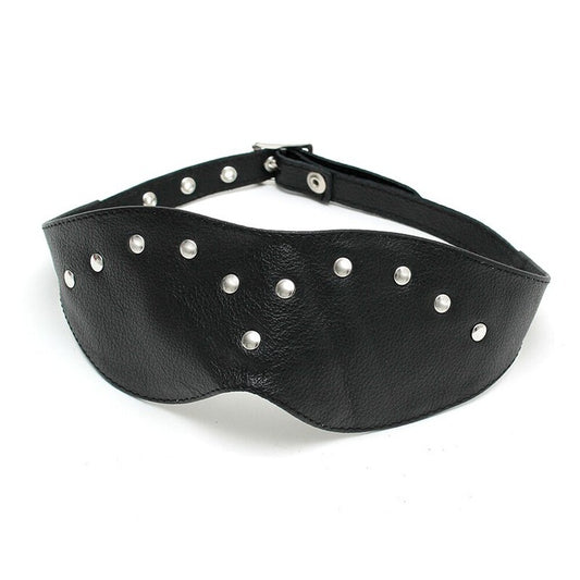 Edgy Elegance Black Leather Blindfold Mask with Rivets