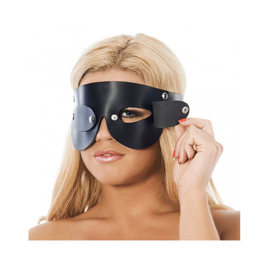 Genuine Leather Black Blindfold with Adjustable Fit