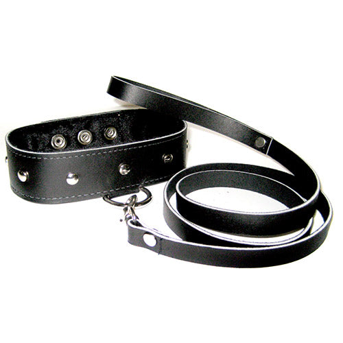 SportSheets Black Leather Studded Collar and Leash Set